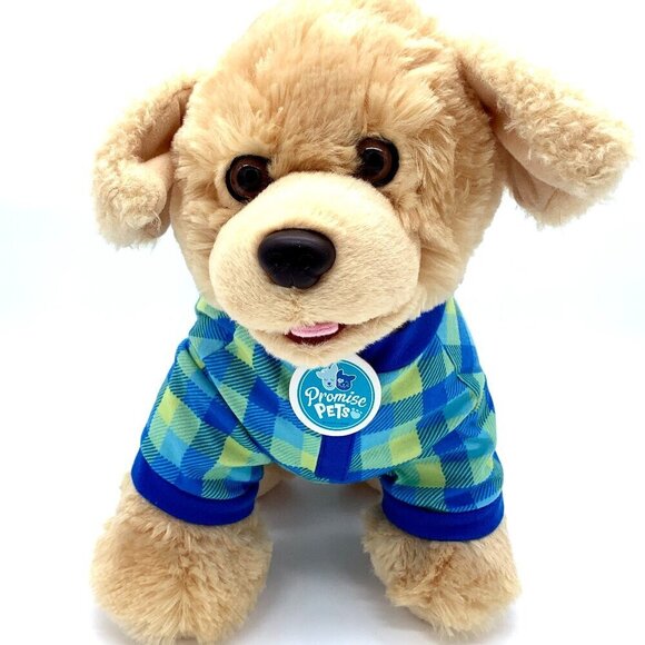 Build-A-Bear Promise Pets Golden Retriever Plush Dog w Buffalo Plaid Sleeper - Picture 1 of 9